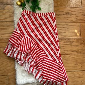 ZARA red & white striped asymmetrical skirt